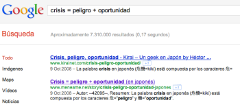 búsqueda en Google de "crisis = peligro + oportunidad"